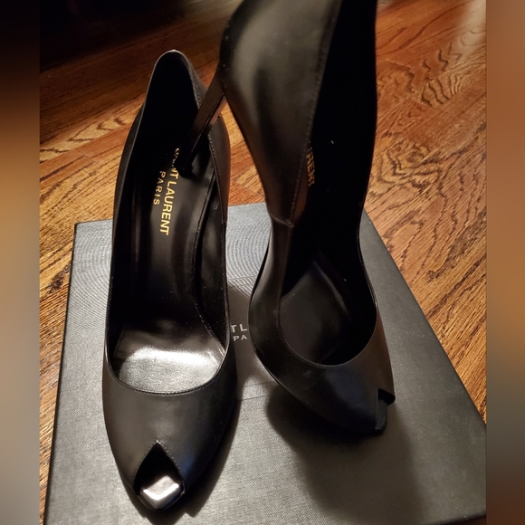 Saint Laurent Black Peep-Toe Black Stiletto Pumps - Size 39 (US 8-1/2 to 9) Used - Picture 9 of 14